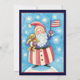 Patriotic Weihnachten Weihnachtsmann w Flag Einlad Einladung