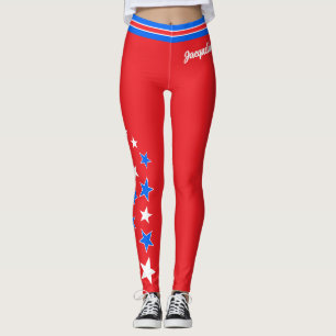 PATRIOTIC Weiße und blaue Sterne Ihr Name auf RED Leggings