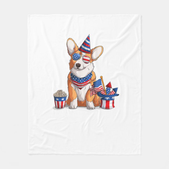 Patriotic Welsh Corgi Dog Pup 4. Juli Fleecedecke (Vorderseite)