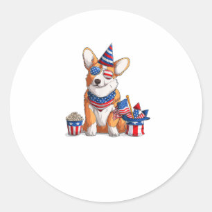Patriotic Welsh Corgi Dog Pup 4. Juli Runder Aufkleber