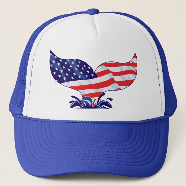 Patriotic Whale Schwanz Truckerkappe (Vorderseite)