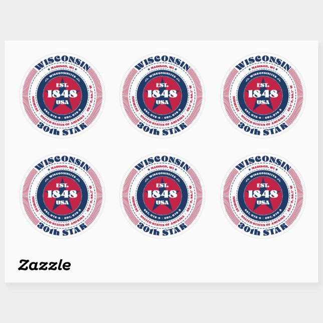 Patriotic Wisconsin Circle Design Sticker (Blatt)