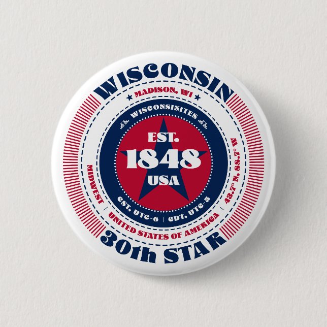 Patriotic Wisconsin Circle mit Staat Details Button (Vorderseite)