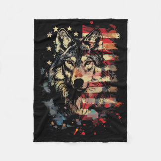 Patriotic Wolf American Flag Usa Wolf Lover Vintag Fleecedecke