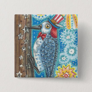 PATRIOTIC WOODPECKER & FIREWORKS BUTTON Square