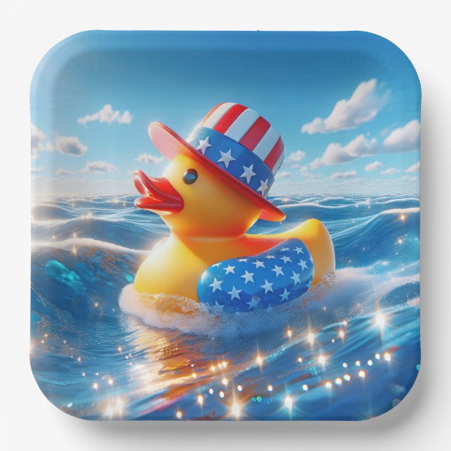 Patriotic Yellow Rubber Duck Pappteller (Vorderseite)