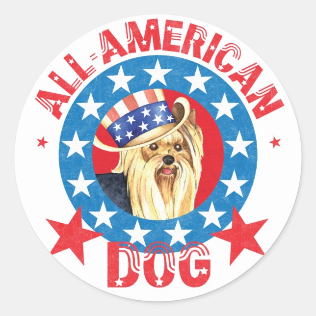Patriotic Yorkie Runder Aufkleber (Vorderseite)