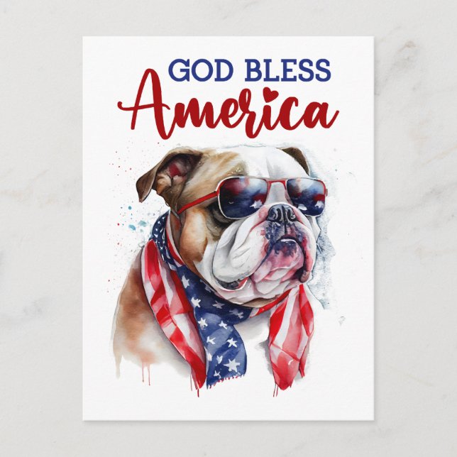 Patriotique Bulldog, carte postale de Dieu béni l' (Devant)