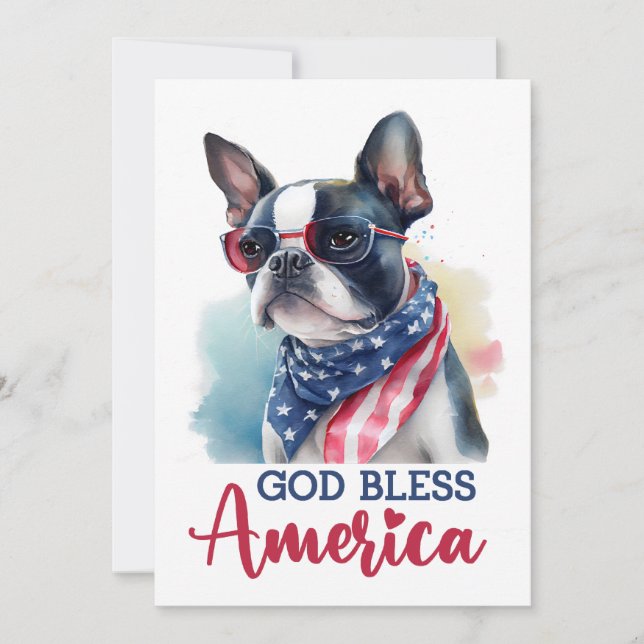 Patriotique Chien - Boston Terrier 4 juillet carte (Devant)