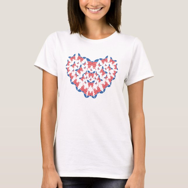 Patriotique papillon coeur T-shirt (Devant)