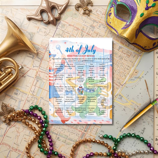 Patriotique Parade 4 juillet Bingo carte de jeu (Patriotic Parade 4th of July Bingo game card)