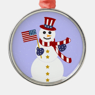 Patriotique Snowman Round Argent Noël Ornement