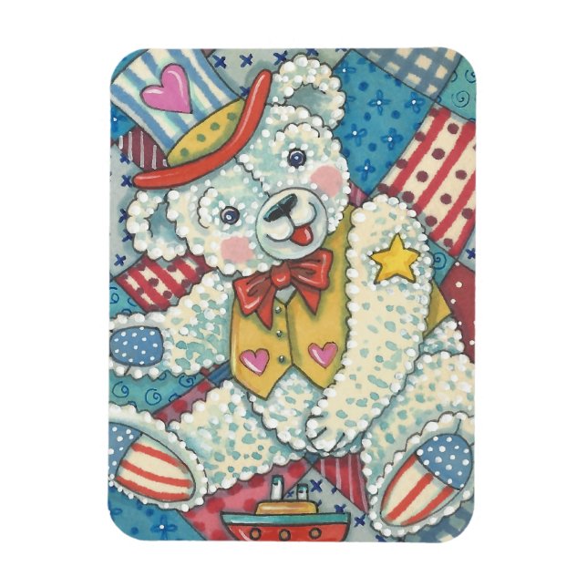 PATRIOTIQUE TEDDDY BEAR & QUILT MAGNET (Vertical)