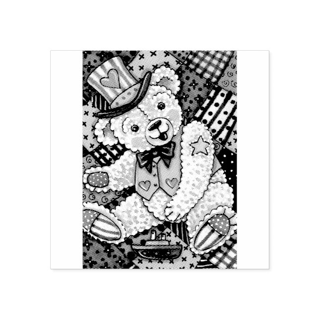 PATRIOTIQUE TEDDY BEAR PATCHWORK QUILT TAMPON EN C (Impression)