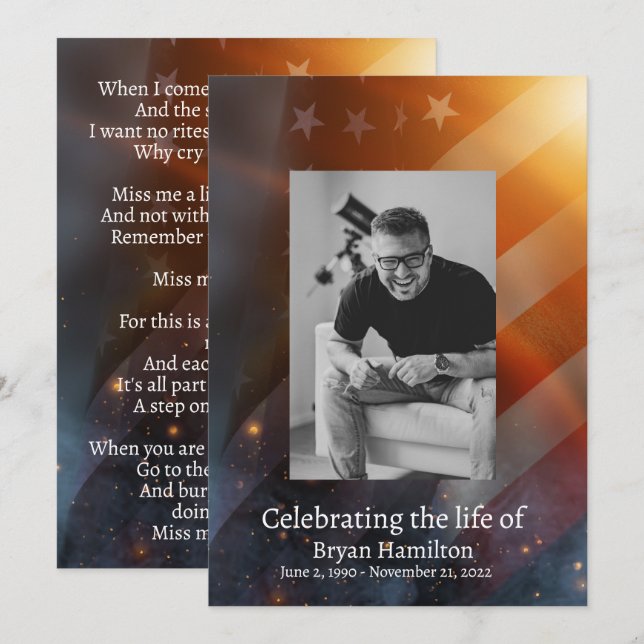 Patriotique USA Drapeau mémorial carte de prière f (Devant / Derrière)