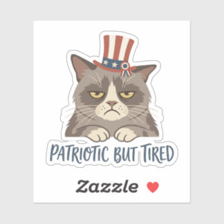 Patriotisch aber müde Lustige mürrische Katze 4. J Aufkleber