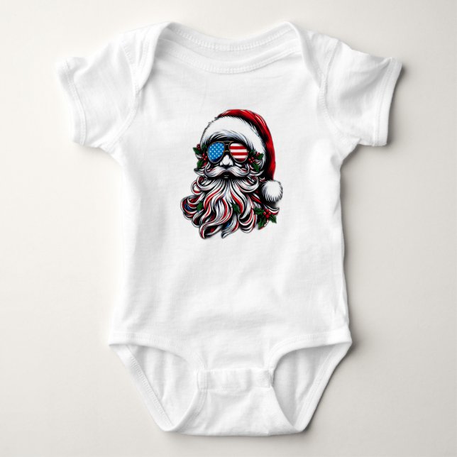 Patriotisch-amerikanischer Weihnachtsmann Baby Strampler (Vorderseite)