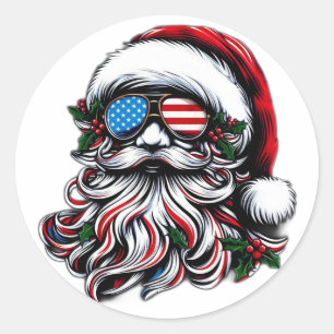 Patriotisch-amerikanischer Weihnachtsmann Runder Aufkleber