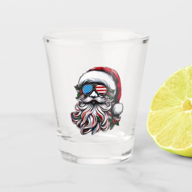 Patriotisch-amerikanischer Weihnachtsmann Schnapsglas (Vorderseite)