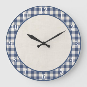 Patriotisch-blau kariertes Farmhouse-Küchenwanduhr Große Wanduhr