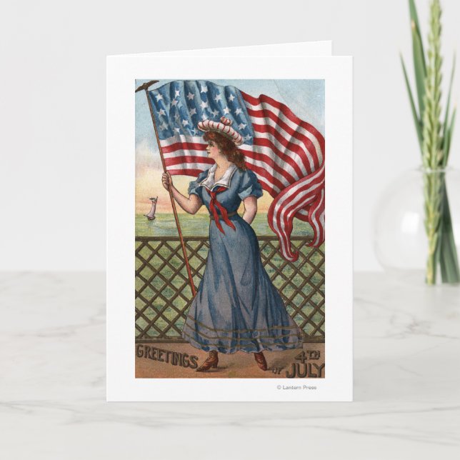 Patriotisch gekleidete Frau Karte (Vorderseite)