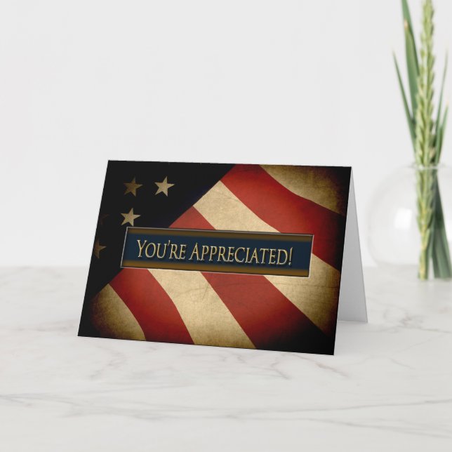 Patriotisch - getragene amerikanische Flagge - Sie Dankeskarte (Vorderseite)