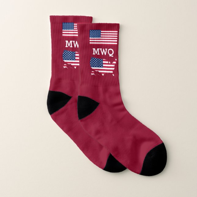 Patriotisch | MIT MONOGRAMM | Flagge der USA Rot Socken (Paar)
