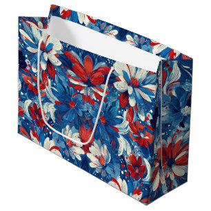 Patriotisch Rot Blau Weiß Floral (8) Große Geschenktüte