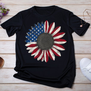Patriotisch rot, weiß und blau Sonnenblumen T-Shirt