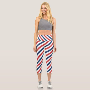 Patriotisch Rot Weiß und Blau Streifen Capri Leggings
