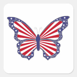 Patriotisch rote, weiße und blaue Butterfly-Aufkle Quadratischer Aufkleber