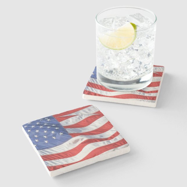 Patriotisch schwingen amerikanischer Flagge Steinuntersetzer (Seitenansicht)