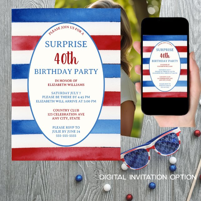Patriotische 40. Red White Blue Überraschung Gebur Einladung (Von Creator hochgeladen)