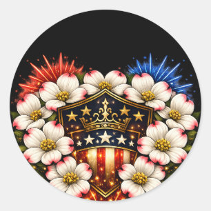 Patriotische 4. Juli-Clip-Art-Hartriegel-Blüte Runder Aufkleber
