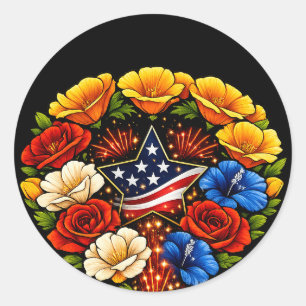 Patriotische 4. Juli-Clip-Art Kalifornischer Mohn Runder Aufkleber