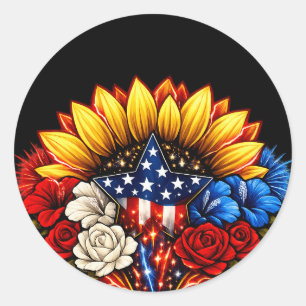 Patriotische 4. Juli-Clip-Art Kansas-Sonnenblume S Runder Aufkleber