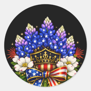 Patriotische 4. Juli-Clip-Art Texas Bluebonnet Runder Aufkleber