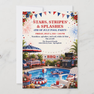 Patriotische 4. Juli-Poolparty - Rot Weiß Blau  Einladung