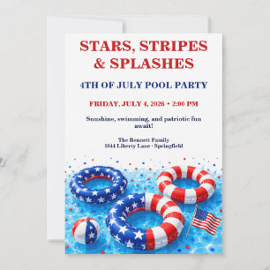 Patriotische 4. Juli-Poolparty - Rot Weiß Blau  Einladung