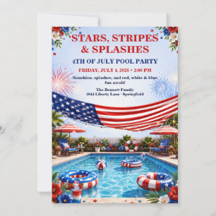 Patriotische 4. Juli-Poolparty - Rot Weiß Blau  Einladung