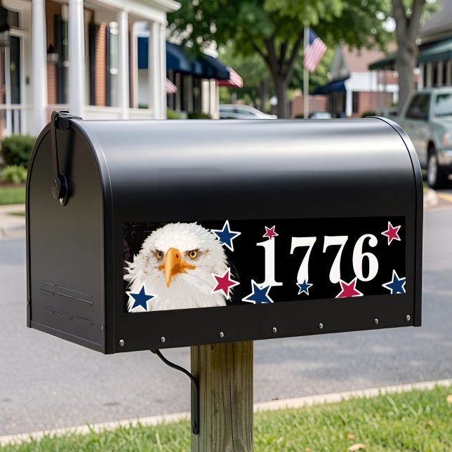 Patriotische Adler-Briefkastennummern Festliche Am Autoaufkleber (Patriotic mailbox sticker featuring a bald eagle & red, white & blue stars. Show your USA pride!)
