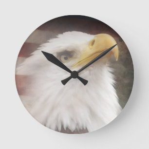 Patriotische Adler-Wanduhr – Amerikanische Dekorat Runde Wanduhr