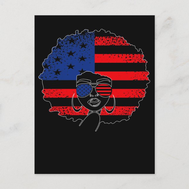 Patriotische Afrikanische Amerikanerin am 4. Juli Postkarte (Vorderseite)