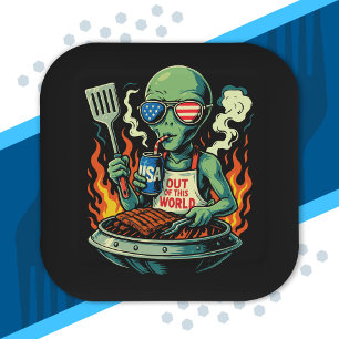 Patriotische Alien BBQ Grill Amerikanische Flagge Pappteller