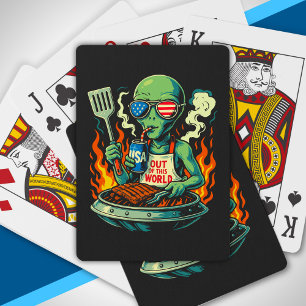 Patriotische Alien BBQ Grill Amerikanische Flagge Spielkarten