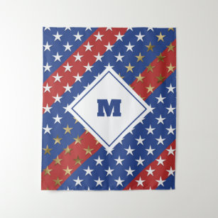 Patriotische American Flag Colors Monogram Gold St Wandteppich