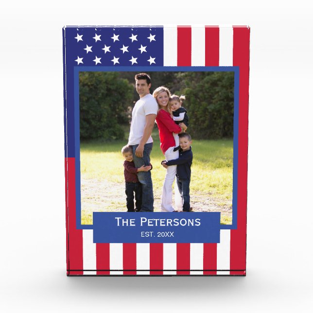 Patriotische American Flag Family Foto Block (Vorderseite)