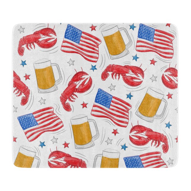 Patriotische American Flag Hummer Beer Star Schneidebrett (Vorderseite)