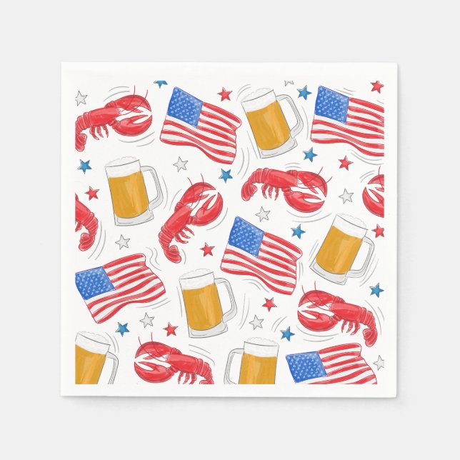 Patriotische American Flag Hummer Beer Star Serviette (Vorderseite)