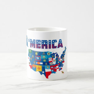 Patriotische Amerika-Karte mit der Kaffeetasse